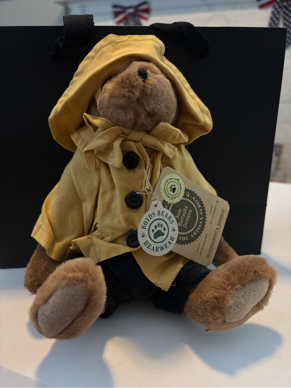 Boyds Bears Bumbershoot B. Jodibear Yellow Raincoat 1999 Retired MWT